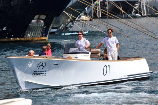 George Russell (GBR) Mercedes AMG Formula One Team on a boat in the Monaco Harbour.
04.06.2026. Formula 1 World Championship, Rd 6, Monaco Grand Prix, Monte Carlo, Monaco, Preparation Day.
- www.xpbimages.com, EMail: requests@xpbimages.com © Copyright: Rew / XPB Images