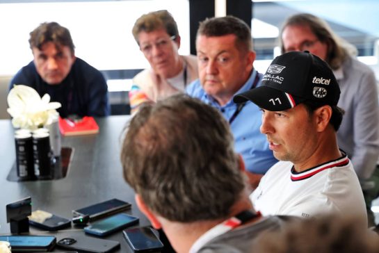 Sergio Perez (MEX) Cadillac Formula 1 Team with the media.
04.06.2026. Formula 1 World Championship, Rd 6, Monaco Grand Prix, Monte Carlo, Monaco, Preparation Day.
- www.xpbimages.com, EMail: requests@xpbimages.com © Copyright: Batchelor / XPB Images