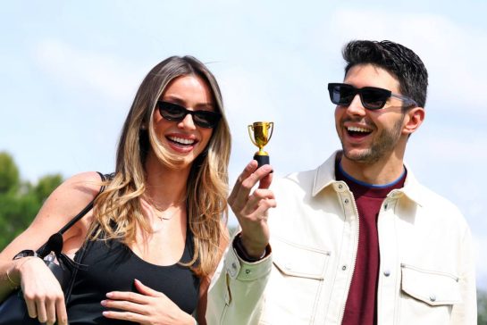 Esteban Ocon (FRA) Haas F1 Team (Right) with his girlfriend Flavy Barla (FRA).
11.06.2026. Formula 1 World Championship, Rd 7, Barcelona-Catalunya Grand Prix, Barcelona, Spain, Preparation Day.
- www.xpbimages.com, EMail: requests@xpbimages.com © Copyright: Bearne / XPB Images