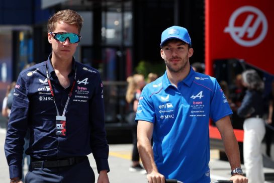 (L to R): James Lloyd (GBR) Alpine F1 Team Senior Communications Manager with Pierre Gasly (FRA) Alpine F1 Team.
11.06.2026. Formula 1 World Championship, Rd 7, Barcelona-Catalunya Grand Prix, Barcelona, Spain, Preparation Day.
- www.xpbimages.com, EMail: requests@xpbimages.com © Copyright: Rew / XPB Images