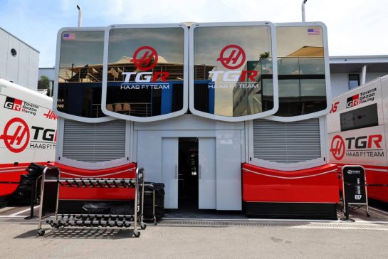 Haas F1 Team engineering hub in the paddock.
11.06.2026. Formula 1 World Championship, Rd 7, Barcelona-Catalunya Grand Prix, Barcelona, Spain, Preparation Day.
- www.xpbimages.com, EMail: requests@xpbimages.com © Copyright: Rew / XPB Images
