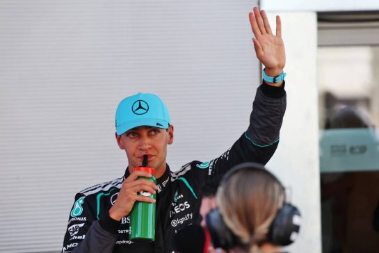 George Russell (GBR) Mercedes AMG Formula One Team celebrates his pole position in qualifying parc ferme.
13.06.2026. Formula 1 World Championship, Rd 7, Barcelona-Catalunya Grand Prix, Barcelona, Spain, Qualifying Day.
- www.xpbimages.com, EMail: requests@xpbimages.com © Copyright: Batchelor / XPB Images