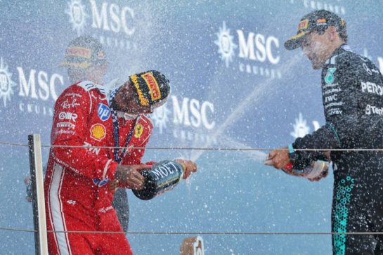Race winner Lewis Hamilton (GBR) Scuderia Ferrari celebrates on the podium.
14.06.2026. Formula 1 World Championship, Rd 7, Barcelona-Catalunya Grand Prix, Barcelona, Spain, Race Day.
- www.xpbimages.com, EMail: requests@xpbimages.com &copy; Copyright: Charniaux / XPB Images
