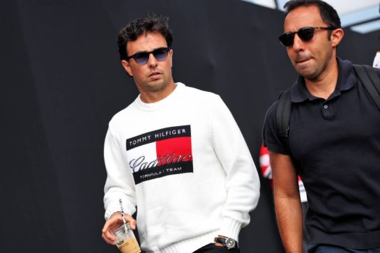 (L to R): Sergio Perez (MEX) Cadillac Formula 1 Team with Khalil Beschir (LBN) Driver Manager.
20.08.2026. Formula 1 World Championship, Rd 12, Dutch Grand Prix, Zandvoort, Netherlands, Preparation Day.
- www.xpbimages.com, EMail: requests@xpbimages.com &copy; Copyright: Bearne / XPB Images