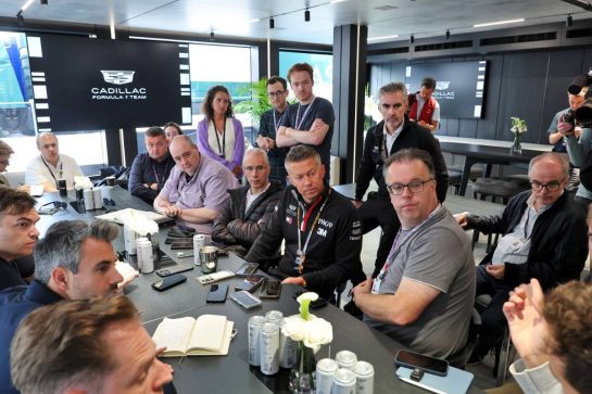 Marcin Budkowski (POL) Cadillac Formula 1 Team, Team Principal with the media.
20.08.2026. Formula 1 World Championship, Rd 12, Dutch Grand Prix, Zandvoort, Netherlands, Preparation Day.
- www.xpbimages.com, EMail: requests@xpbimages.com &copy; Copyright: Moy / XPB Images