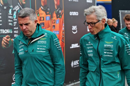 (L to R): Chris Cronin (GBR) Aston Martin F1 Team Chief Engineer Trackside / Senior Race Engineer with Mike Krack (LUX) Aston Martin F1 Team Chief Trackside Officer.
20.08.2026. Formula 1 World Championship, Rd 12, Dutch Grand Prix, Zandvoort, Netherlands, Preparation Day.
- www.xpbimages.com, EMail: requests@xpbimages.com &copy; Copyright: Batchelor / XPB Images