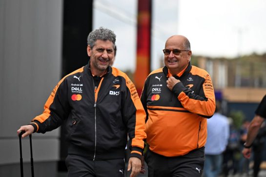 (L to R): Andrea Stella (ITA) McLaren F1 Team Team Principal with Luca Colajanni (ITA) McLaren F1 Team Communications Director.
20.08.2026. Formula 1 World Championship, Rd 12, Dutch Grand Prix, Zandvoort, Netherlands, Preparation Day.
- www.xpbimages.com, EMail: requests@xpbimages.com &copy; Copyright: Price / XPB Images