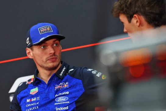 (L to R): Max Verstappen (NLD) Red Bull Racing and Oliver Bearman (GBR) Haas F1 Team in the FIA Press Conference.
01.10.2026. Formula 1 World Championship, Rd 16, Bahrain Grand Prix, Sepang, Malaysia, Preparations Day.
- www.xpbimages.com, EMail: requests@xpbimages.com &copy; Copyright: Bearne / XPB Images