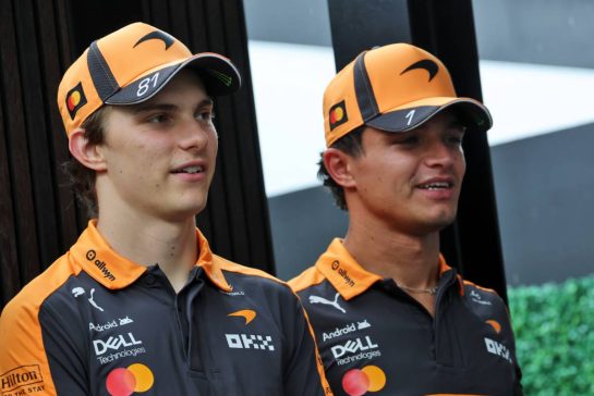 (L to R): Oscar Piastri (AUS) McLaren F1 Team with team mate Lando Norris (GBR) McLaren F1 Team.
01.10.2026. Formula 1 World Championship, Rd 16, Bahrain Grand Prix, Sepang, Malaysia, Preparations Day.
- www.xpbimages.com, EMail: requests@xpbimages.com &copy; Copyright: Moy / XPB Images